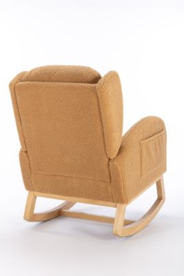 Streamdale Teddy Fabric Rocking Chair With Packet Wood Legs, Khaki