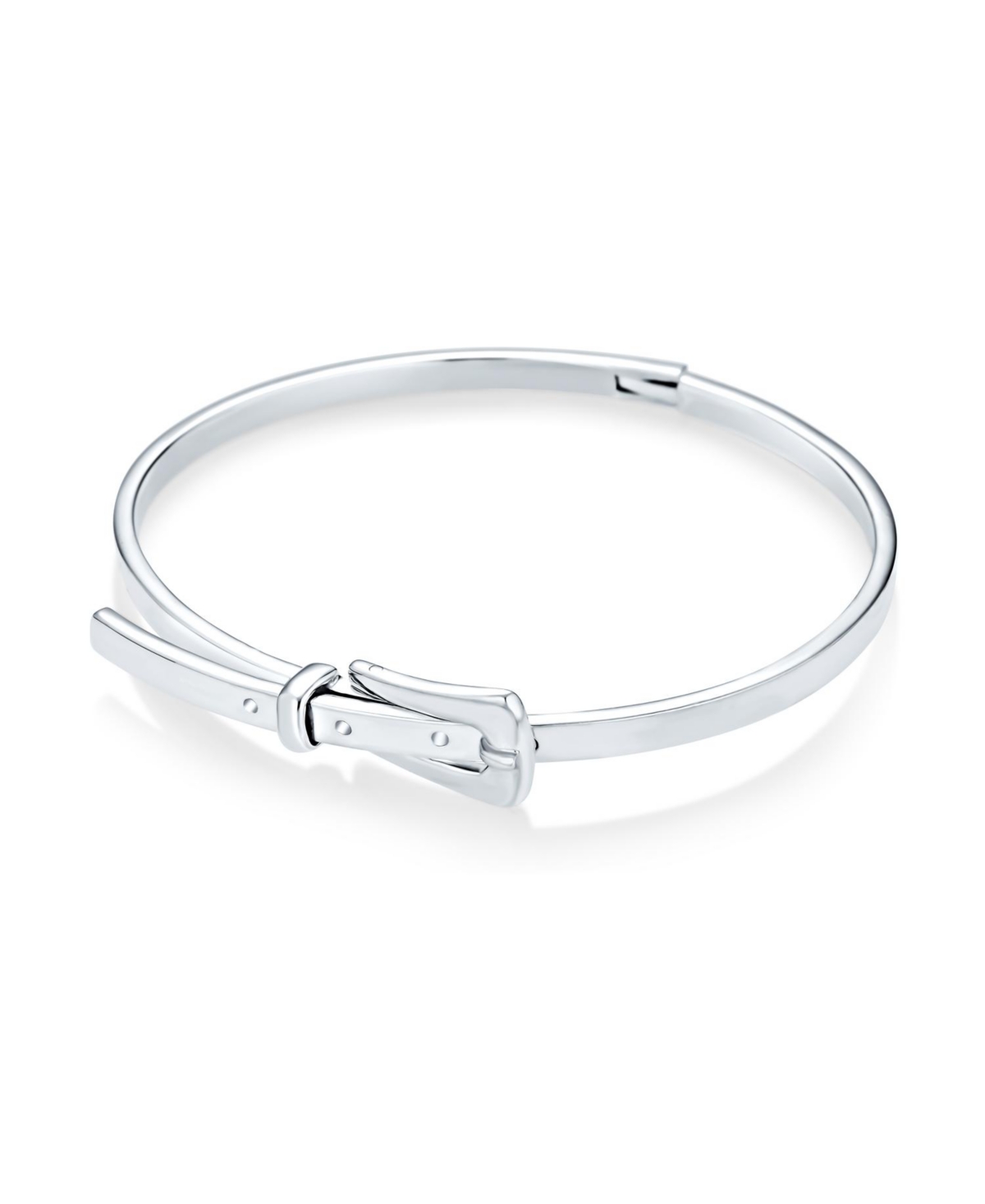 Stacking Functional Belt Buckle Bangle Bracelet Yellow Gold Platerd Sterling Silver Adjustable 7-8 Inch - Silver