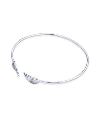 Delicate Angel Wing Feather Cuff Bracelet & Stud Earrings Set Sterling Silver