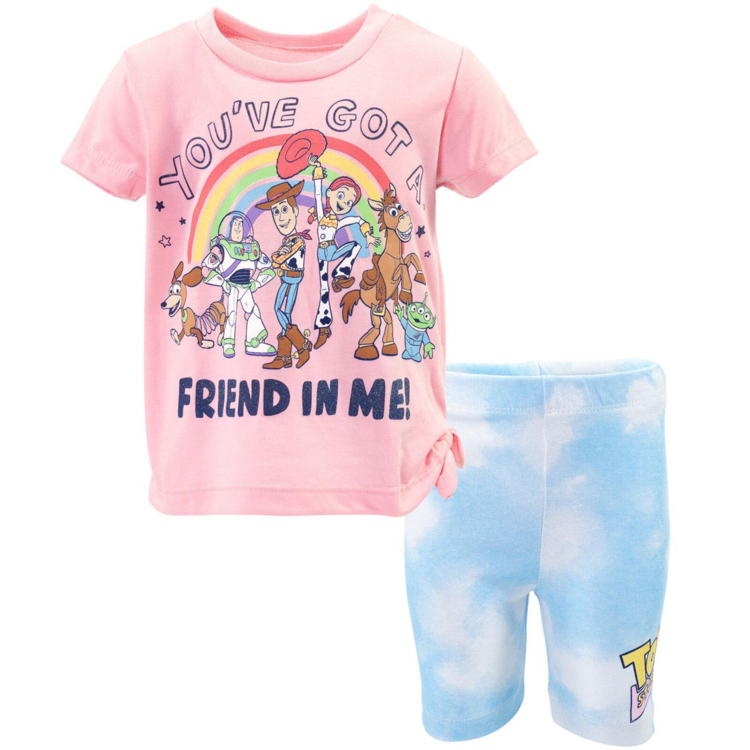 Toddler Girls (2T- 5T) Glitter Graphic Jersey Tee and Allover Print Bike Shorts Outfit