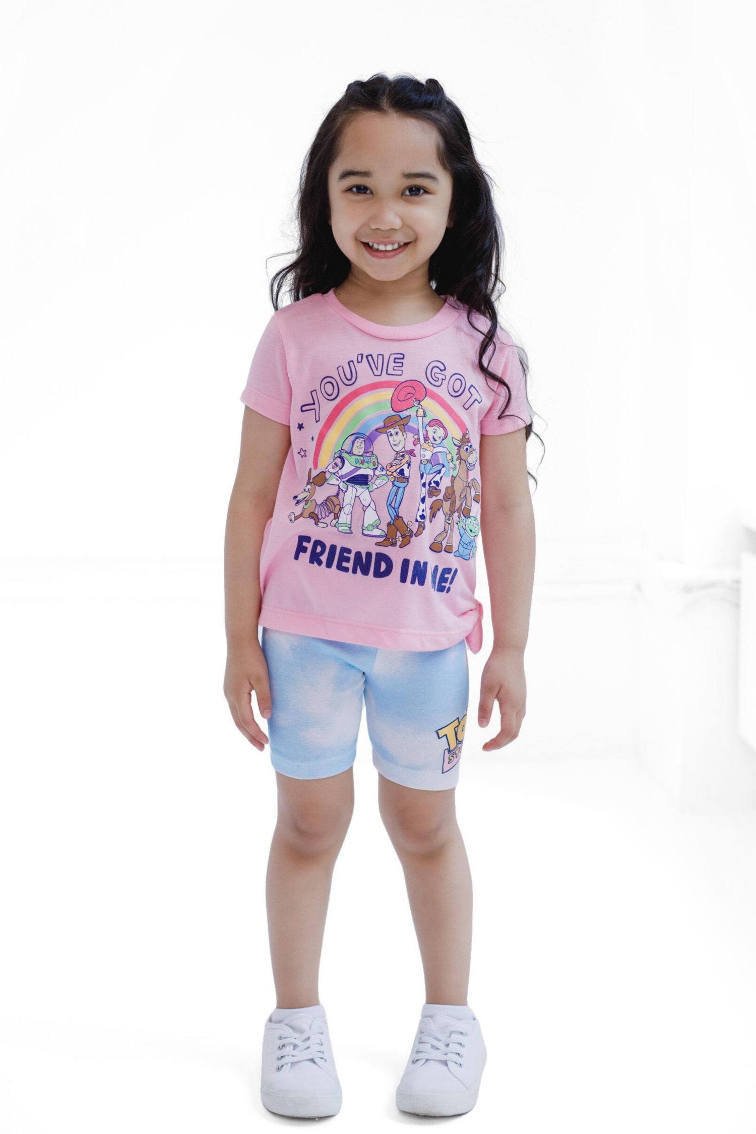 Toddler Girls (2T- 5T) Glitter Graphic Jersey Tee and Allover Print Bike Shorts Outfit