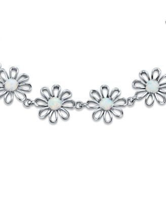 Delicate Sunflower Synthetic Opal Charm Chain Link Bracelet Anklet Silver 7.5-9 Inch