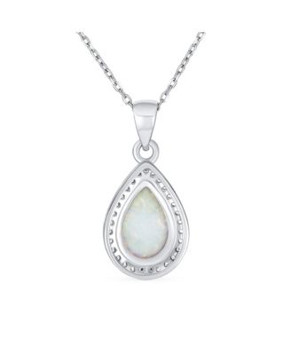 Necklace with CZ Accent and Opal Teardrop Pendant in Sterling Silver