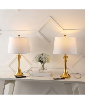 Bennett 22.75" Modern Glam Iron Hourglass LED Table Lamp with USB Charging Port, Nickel (Set of 2)