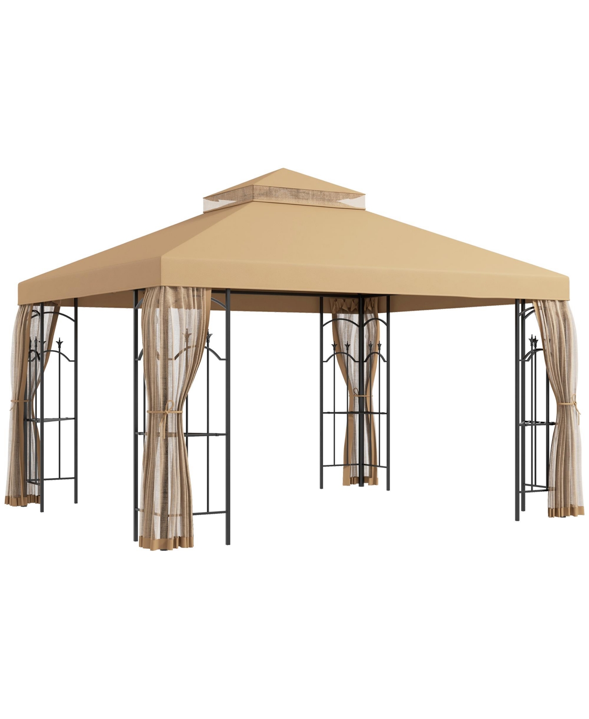 Decorative Outdoor Gazebo with Corner Shelves, - Brown