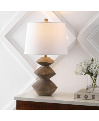 Laken 24.5" Minimalist Coastal Resin/Iron 3-Stack Cairn LED Table Lamp, Brown Wood Finish