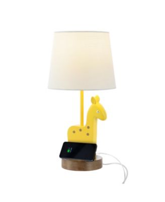 Sahara 17.5" Mid-Century Vintage Iron/Resin Giraffe LED Kids' Table Lamp with Phone Stand and USB Charging Port, Yellow
