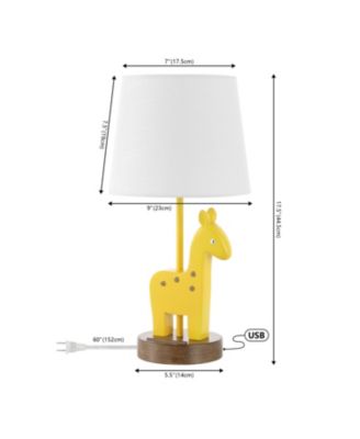 Sahara 17.5" Mid-Century Vintage Iron/Resin Giraffe LED Kids' Table Lamp with Phone Stand and USB Charging Port, Yellow