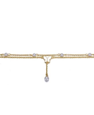 14K Gold Plated Double Layer Pearl and Butterfly Anklet