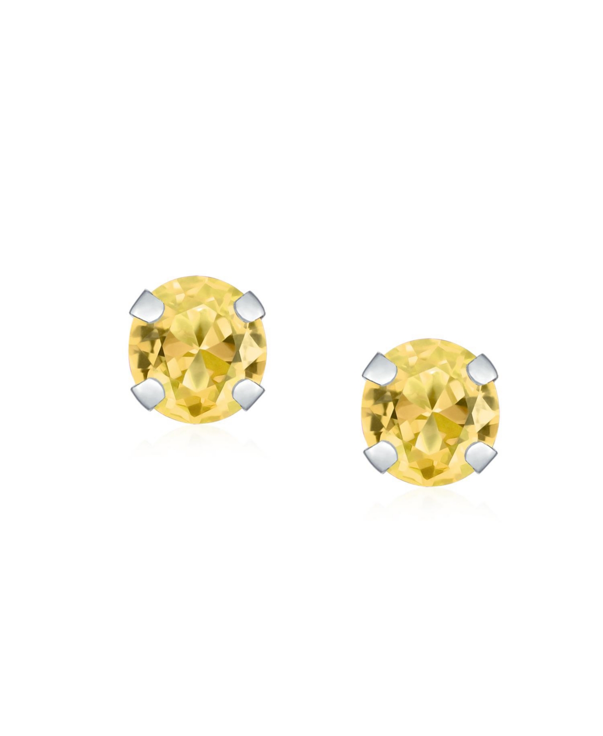 Bling Jewelry 1.4CT Round Natural Citrine Stud Earrings For Women 14K White Golds 6MM