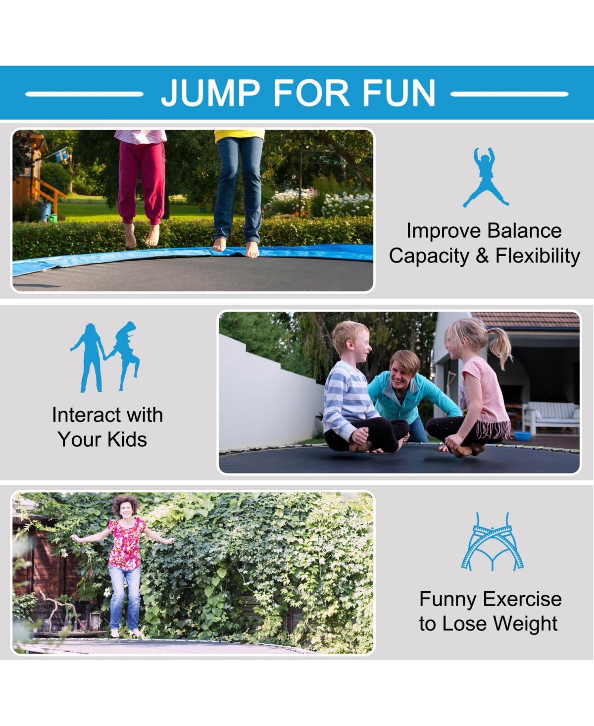 Skonyon 8/10/12/14/15 Feet Outdoor Trampoline Bounce Combo with Safety Closure Net Ladder