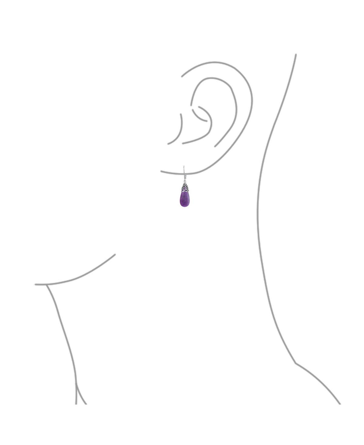 Bling Jewelry Western Style Dyed Purple Natural Quartz Elongated Teardrop Filigree Lever Back Dangle Earrings For Women Sterling Silver - Purple quart