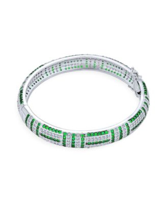 Geometric Art Deco Statement CZ Bangle Bracelet Rhodium Plated Brass