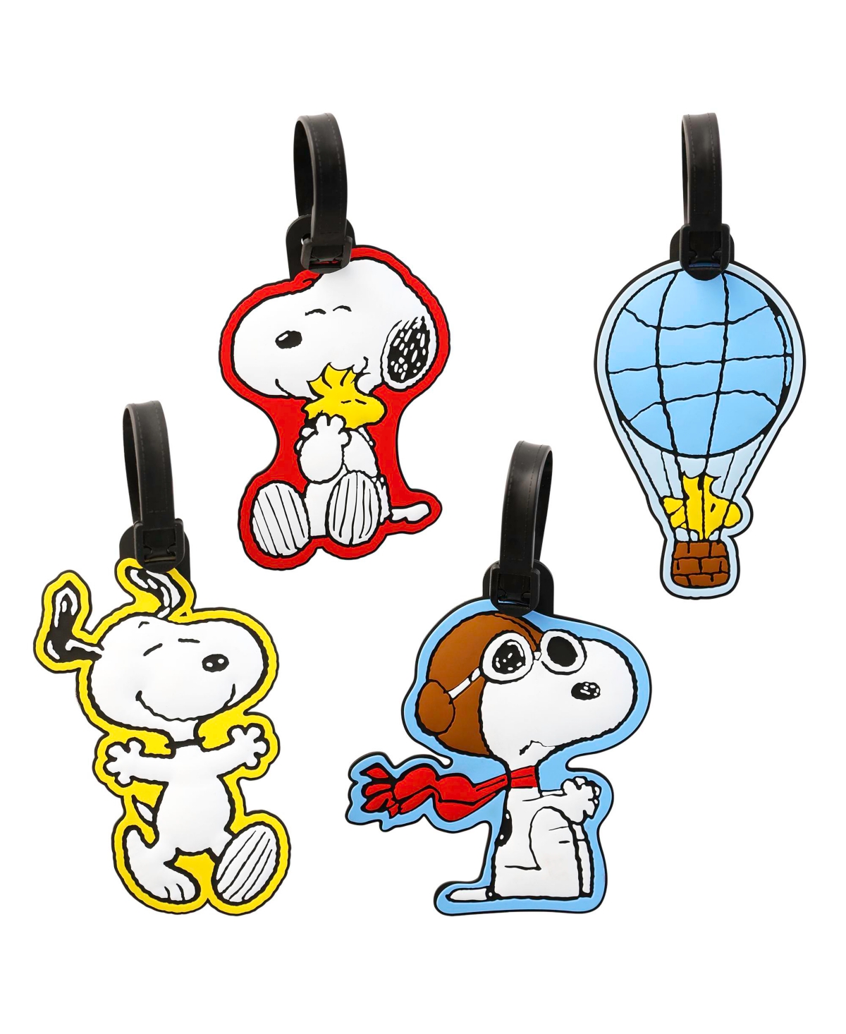 Peanuts Snoopy and Woodstock Luggage Tag, Pvc Travel Tags Gifts - Set of 4 - Red, yellow, blue