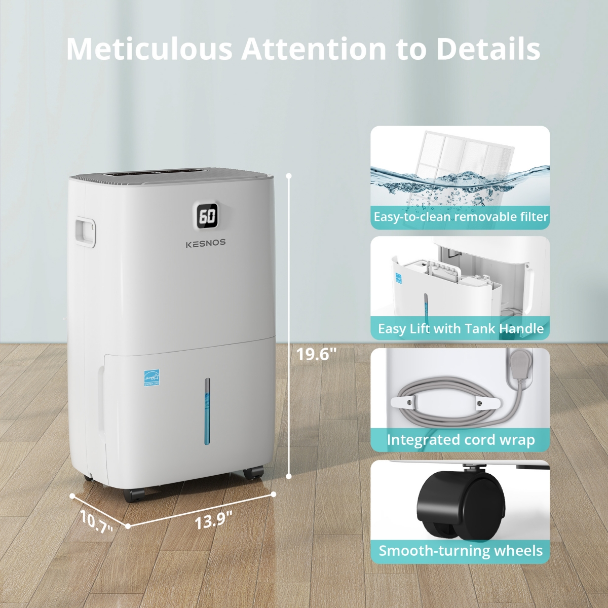Kesnos Energy Star 80 Pint Dehumidifiers for Home, 5000 Sq.Ft Dehumidifier for Basement