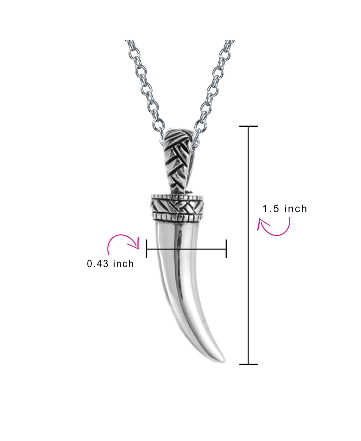 Bling Jewelry Protection Tooth Amulet Italian Horn Pendant Necklace For Women Oxidized Sterling Silver With Chain