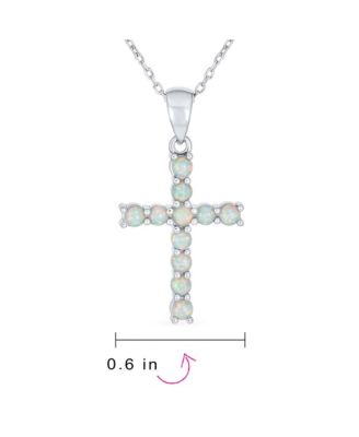 Religious White Synthetic Opal Cross Necklace Pendant Sterling Silver