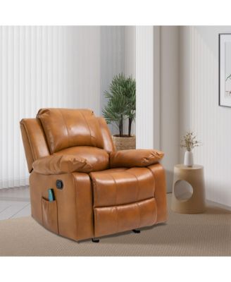 Heavy Duty Faux Leather 8-Point Massage Glider Recliner with Remote Control and Side Pocket