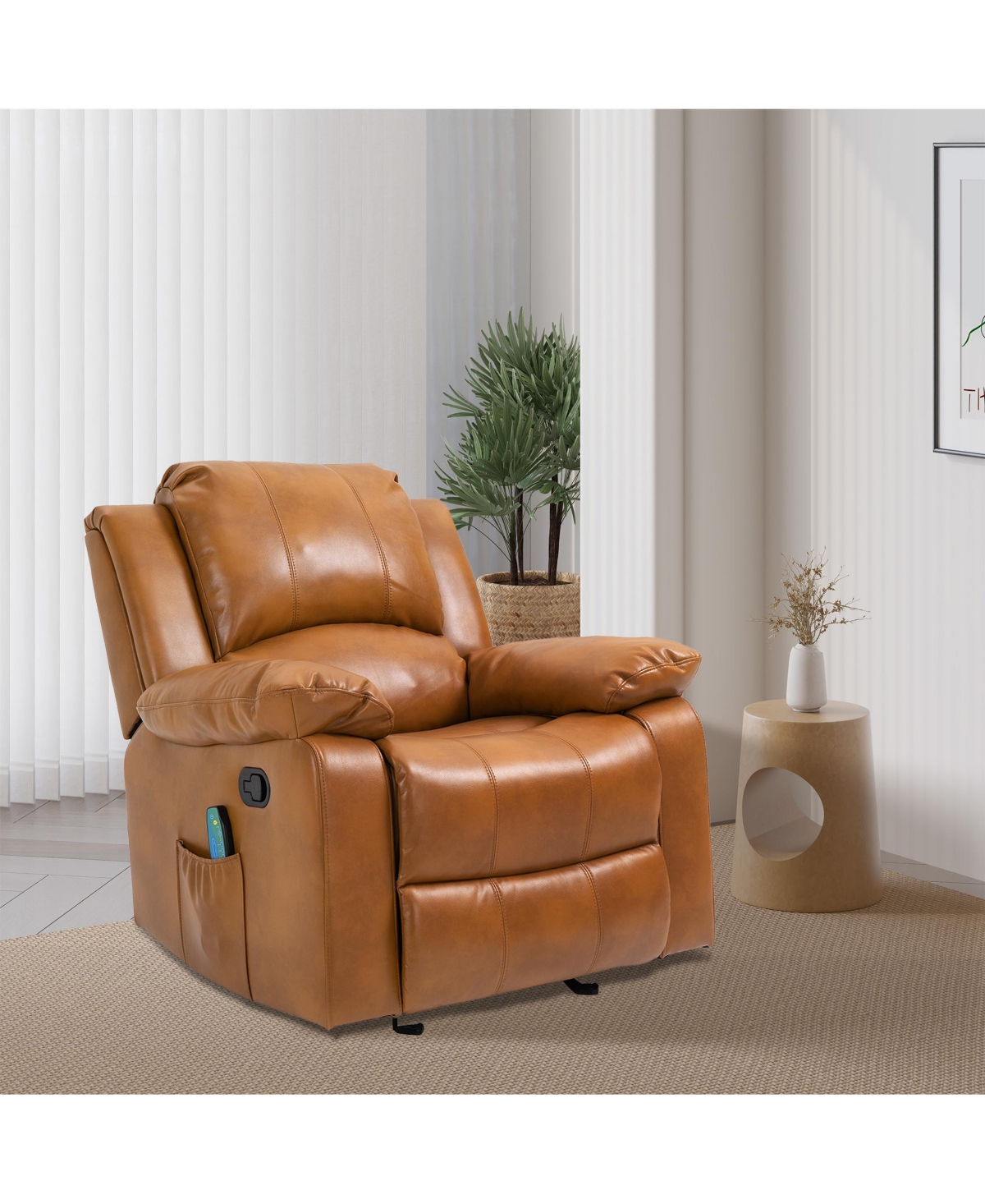 Boyel Living Heavy Duty Faux Leather 8-Point Massage Glider Recliner with Remote Control and Side Pocket