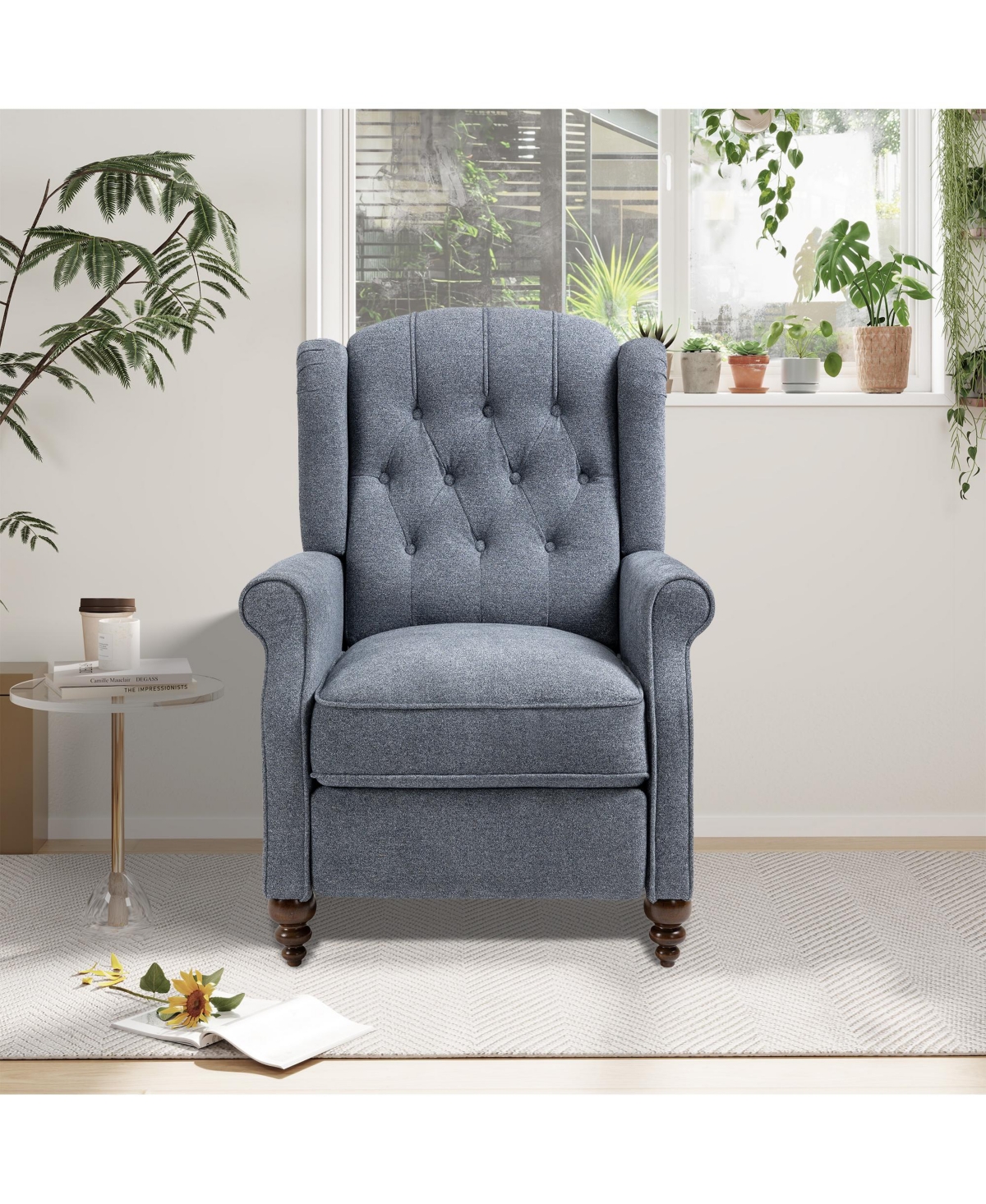 Boyel Living in. Elegant Nailhead Tufted Recliner, Push Back Accent Chair with Rubber Wooden Legs