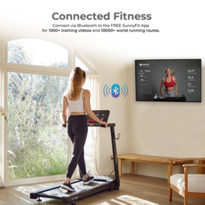 Interactive Slim Folding Treadmill with 12-Level Auto Incline, Advanced Brushless Motor & FREE SunnyFit App via Bluetooth – T722022