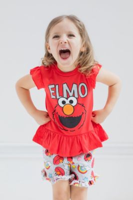Toddler Girls Elmo Peplum T-Shirt and French Terry Shorts Outfit Set