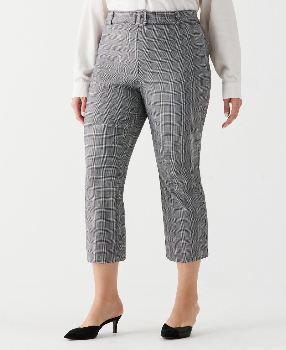 ELLA RAFAELLA PLUS SIZE PLAID CROP BOOTCUT PANT WITH BELT 