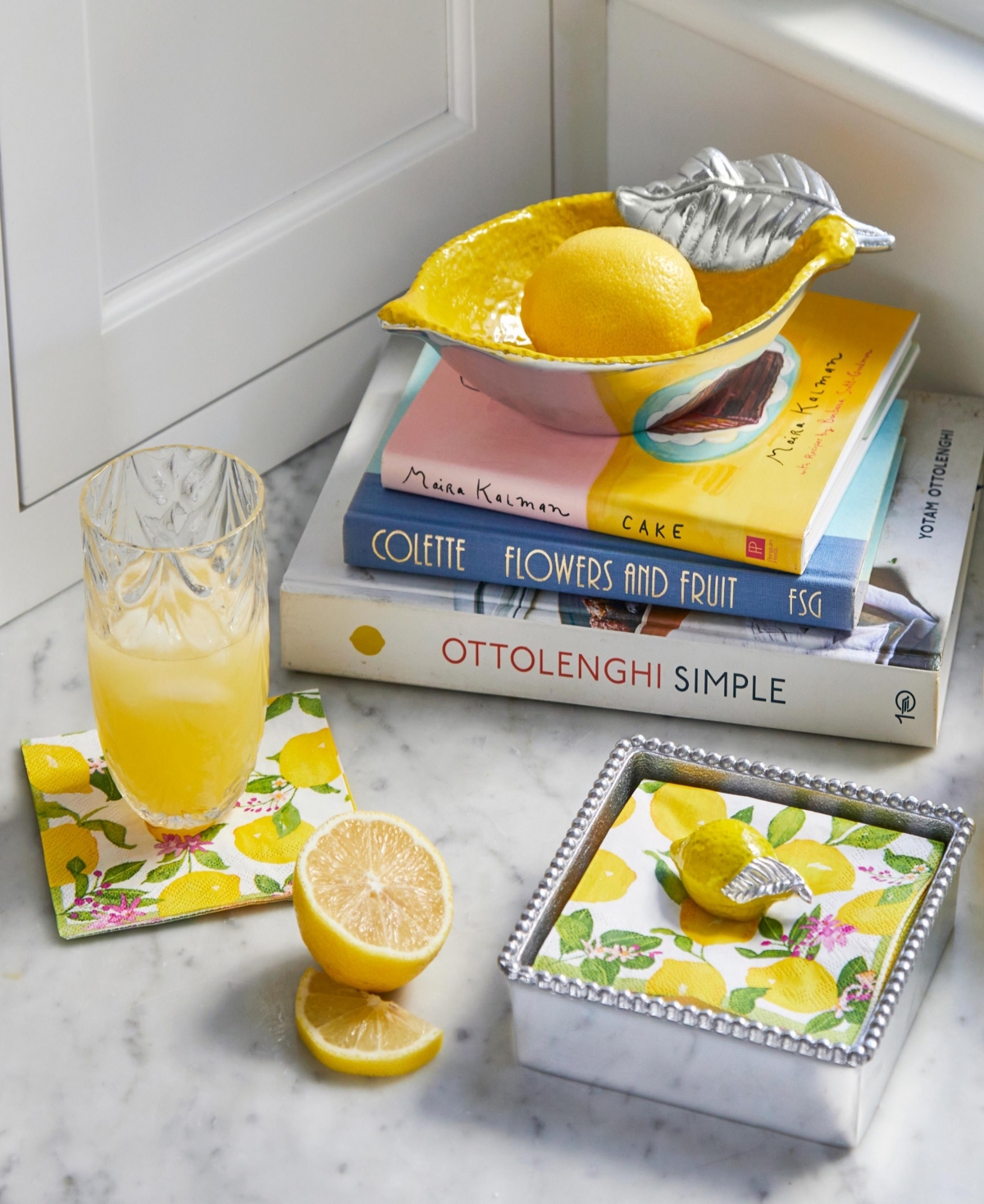 Mariposa Lemon Beaded Napkin Box Set