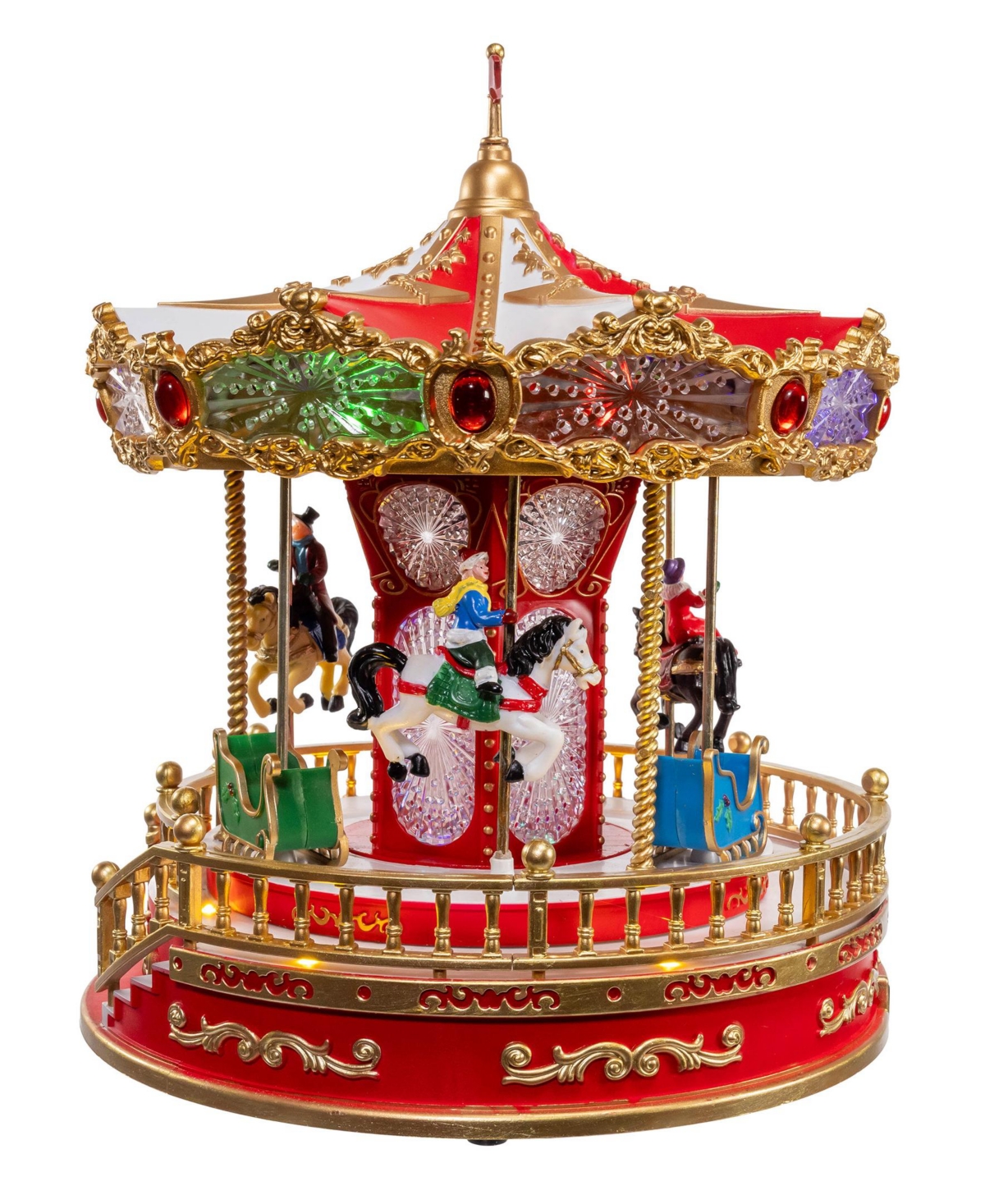 Kurt Adler 11.1-inch Battery Operated Led Lighted Musical Santa Carousel With Motion Table Piece In Red