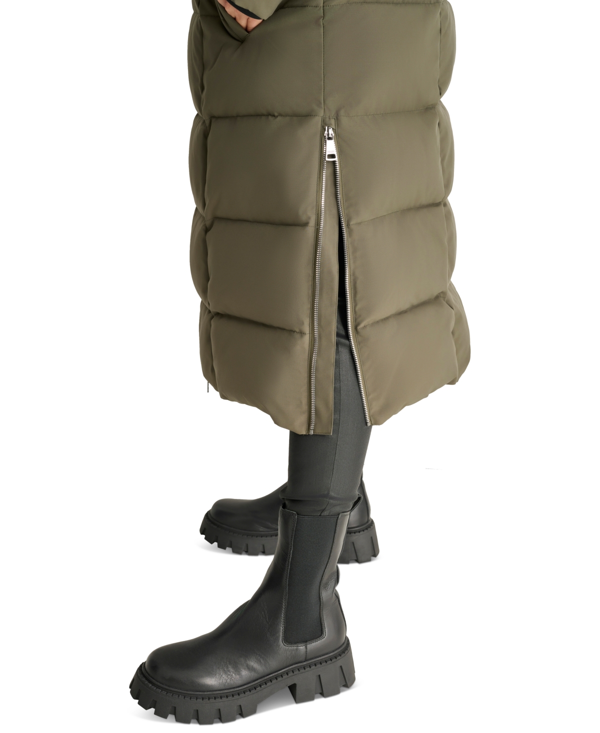 DKNY WOMENS MAXI BELTED HOODED PUFFER COAT 