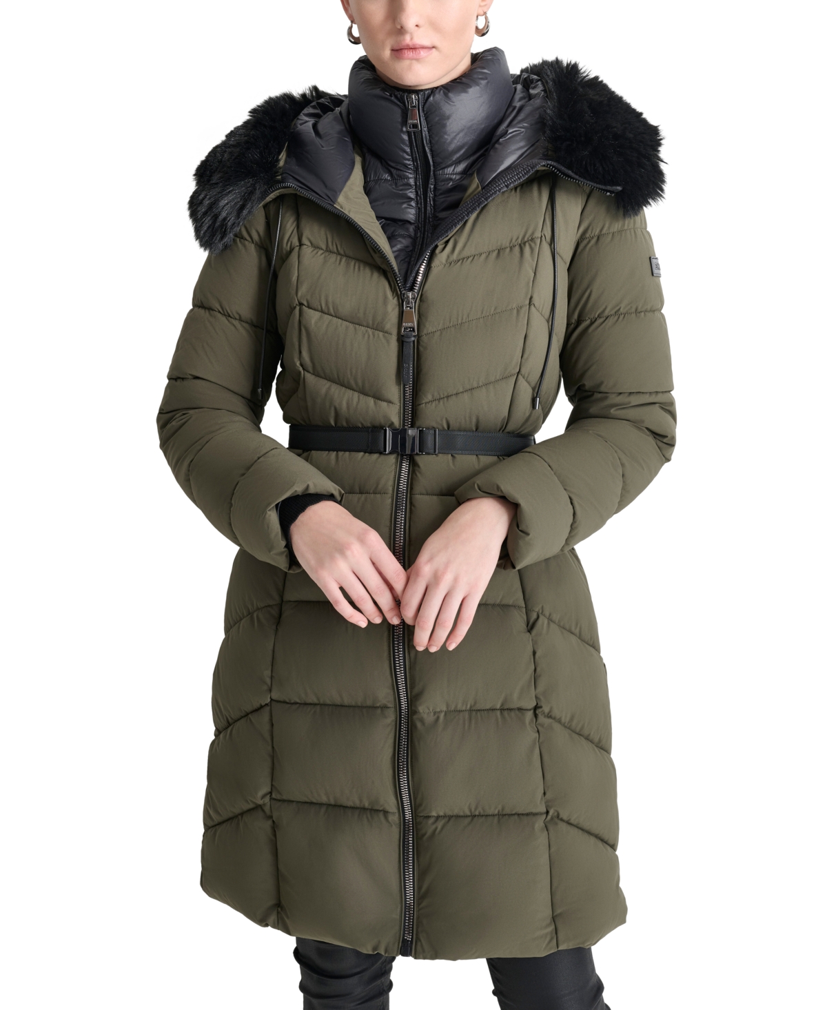 Dkny Women's Bibbed Faux-Fur-Trim Hooded Puffer Coat