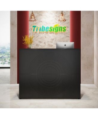 Reception Desk with Counter, Modern Front Desk Table with Cable Grommet for Lobby, Salon, Retail, Home Office