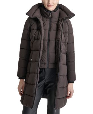 Women's Bibbed Hooded Zip-Front Puffer Coat