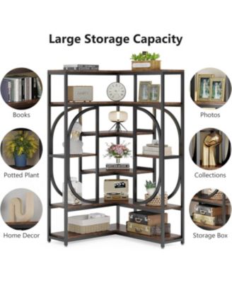 7-Shelf Tall L-Shaped Corner Bookshelf – Modern Display Rack with Storage and Metal Frame for Living Room or Home Office