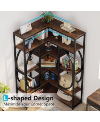 7-Shelf Tall L-Shaped Corner Bookshelf – Modern Display Rack with Storage and Metal Frame for Living Room or Home Office