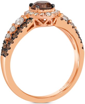 Chocolate Diamond & Nude Diamond (1-1/2 ct. t.w.) Halo Ring in 14k Rose Gold