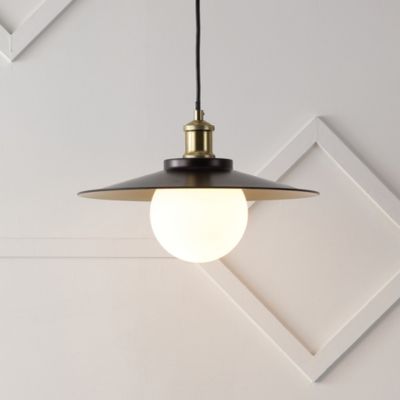 Hadley 14.5" 1-Light Scandinavian Farmhouse Iron/Frosted Glass LED Pendant, Oil Rubbed Bronze/Brass Gold