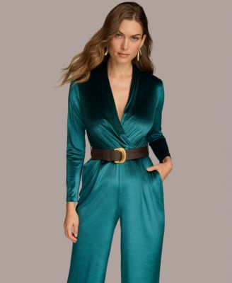 Women's Belted Velvet Jumpsuit 