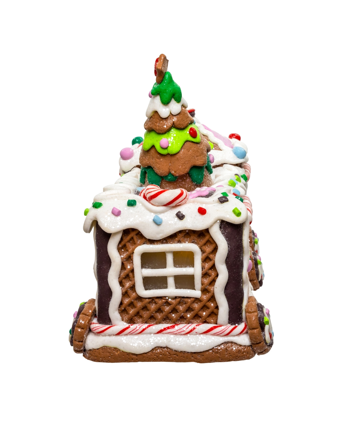 Kurt Adler 7-inch Led Gingerbread Train With Tree Table Piece In Brown