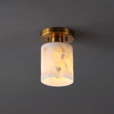 Jules 5.13" 1-Light Modern Contemporary Alabaster/Iron Cylinder LED Semi Flush Mount, White Marbling/Brass Gold