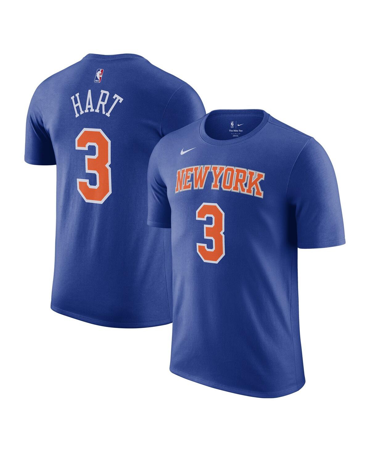 NIKE MEN'S JOSH HART BLUE NEW YORK KNICKS ICON EDITION NAME NUMBER T-SHIRT 