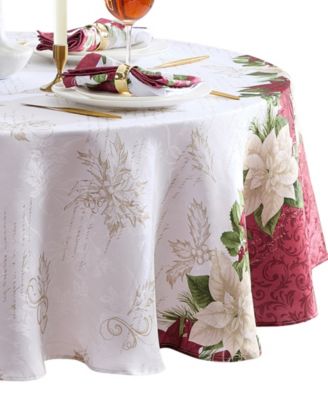 Clarette Poinsettia Holiday Fabric Round Tablecloth, 70"