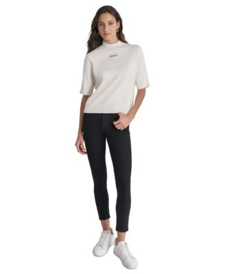 Petite Mock-Neck Embellished-Logo Sweater 