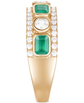 Emerald (3/4 ct. t.w.) & Diamond (3/4 ct. t.w.) Band in 14k Gold (Also in Ruby & Sapphire)