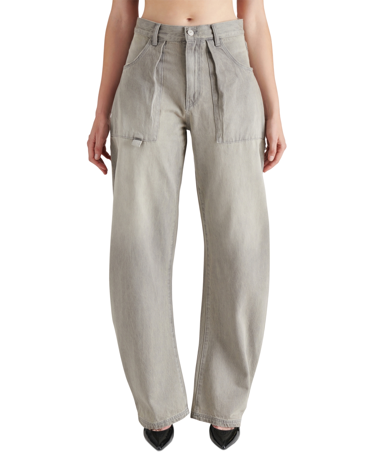 Steve Madden Women's Hansen Cotton High-Rise Barrel-Leg Pants - Light Grey