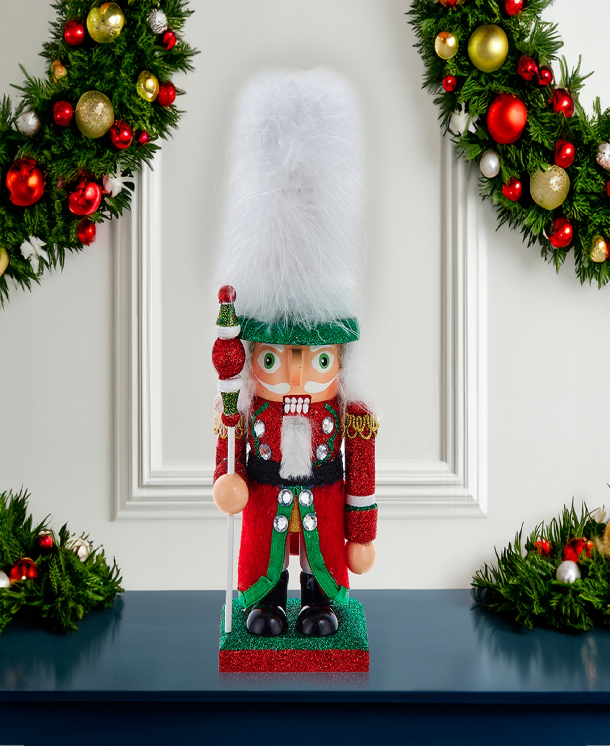 Kurt Adler 9-Inch Hollywood Nutcrackers Green and White Soldier Nutcracker - Red