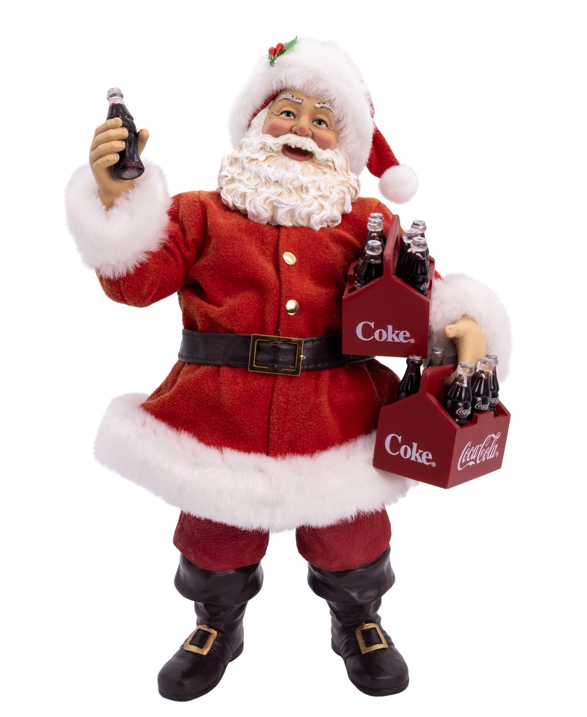 Kurt Adler 10.5-inch Coca-cola Santa Holding Two Six Packs Table Piece In Red