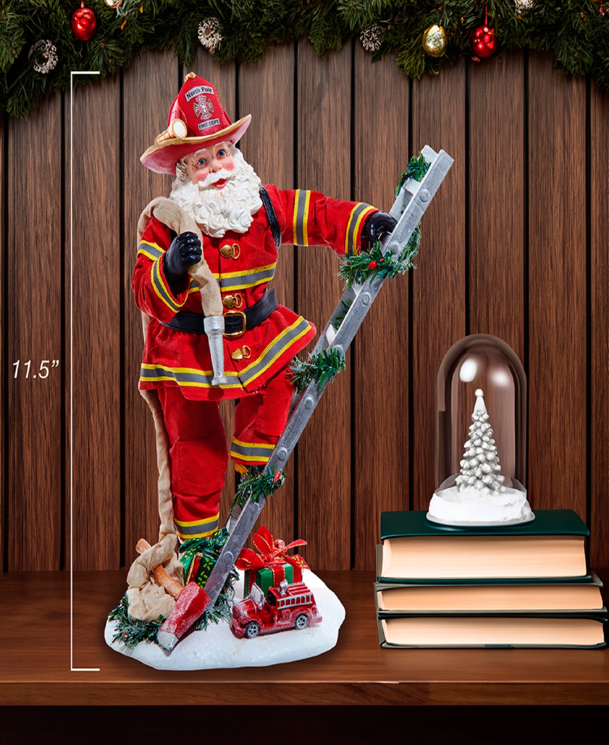 Kurt Adler 11.5-inch Fabriche Fireman Santa On Ladder In Red