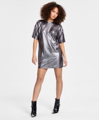 silver t-shirt dress Superdry & Co Women's Sequin T-shirt Mini Dress Silver / Silver Sequin
