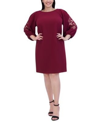 Vince Camuto Plus Size Stretch-Crepe Lace-Sleeve Dress - Macy's